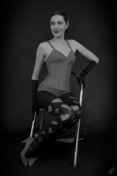 2026-02-07 Estella-Rose matching red bra, under bust corset and control briefs worn as hot pants