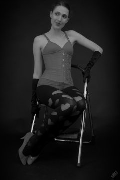 2026-02-07 Estella-Rose matching red bra, under bust corset and control briefs worn as hot pants