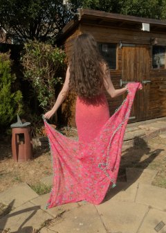 2026-08-01 Estella Rose models her own pink pageant evening dress.
