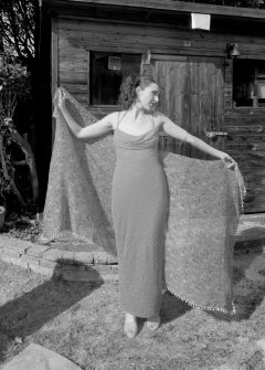 2026-08-01 Estella Rose models her own pink pageant evening dress.