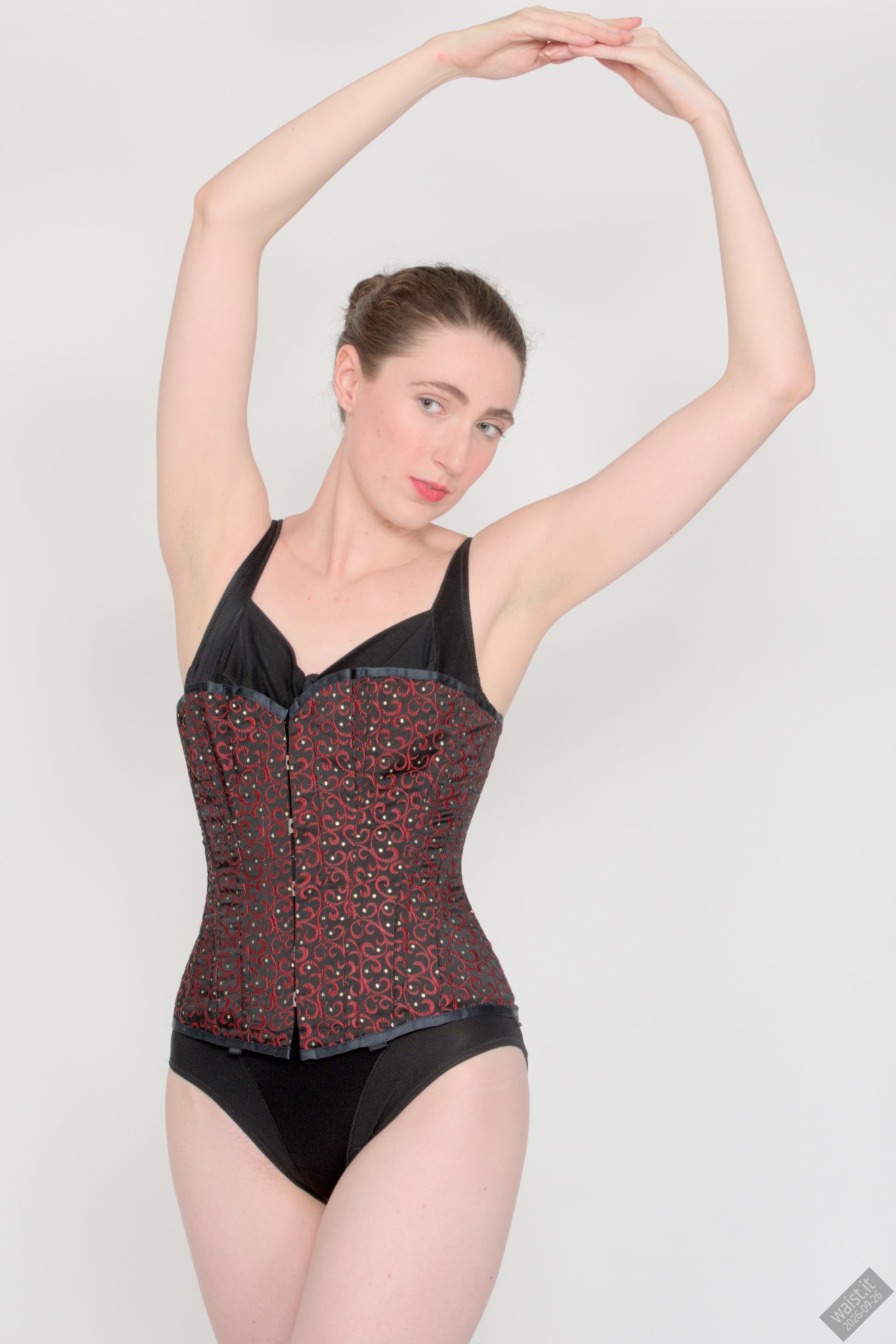2026-09-26 Estella-Rose in maroon Vollers corset. duo woollens shoot