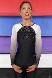 Michelle's Modelling with multicoloured backdrop, in gymnastics leotard costume