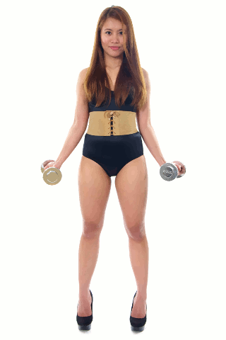Donah weightlifting in bodyshaper and tight corset-belt (animation)