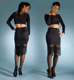 influences: Stockings HQ longline skirt and open-bottom girdle six garters