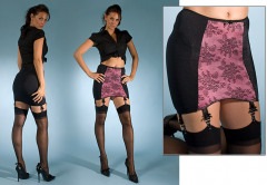 influences: Stockings HQ pink open-bottom girdle with garters