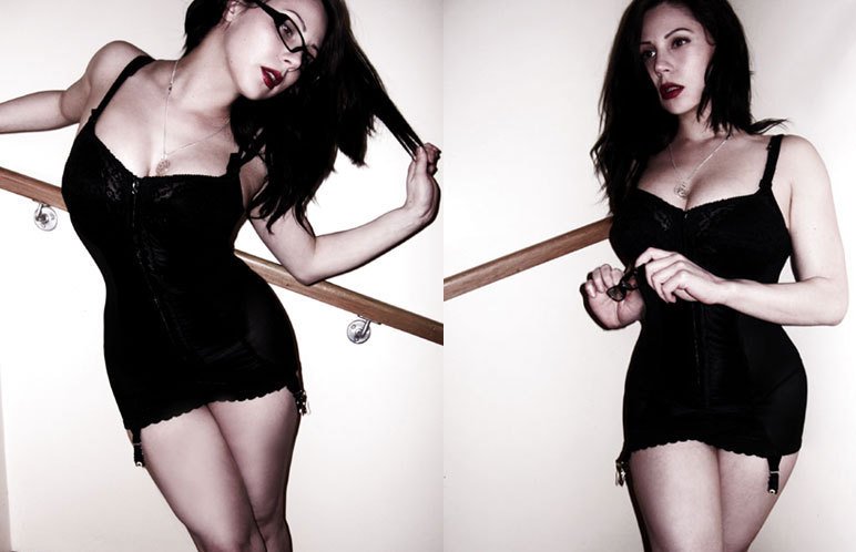 Modern girl in black corselet