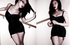 Modern girl in black corselet