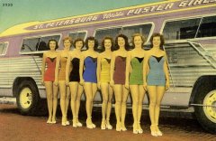 Bathing Beauties Standing by a Bus