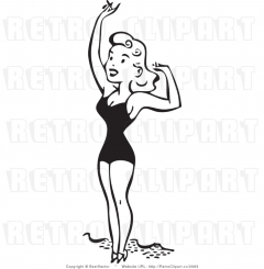 Clip-art Of A Girl Wearing Swimsuit While-smiling