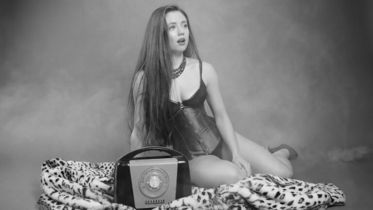 Charlene Joy pinup fitness monochrome version